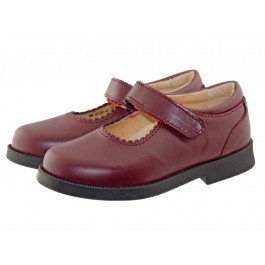 Sapatos colegiais Mary Janes de velcro cor Borgonha