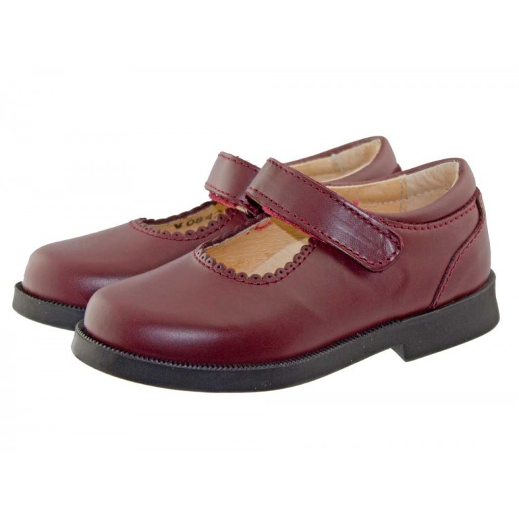 Sapatos colegiais Mary Janes de velcro cor Borgonha
