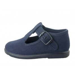 Sapatos Pepitos de lona para crianças com fivela azul marinho