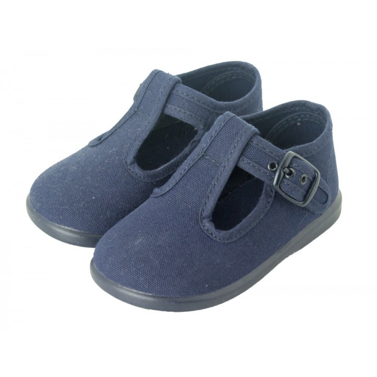 Sapatos Pepitos de lona para crianças com fivela azul marinho