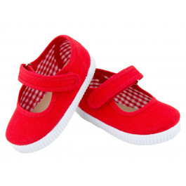 Sapatos Mary Janes lona para meninas com velcro vermelho