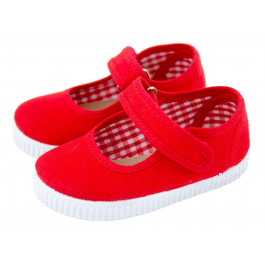 Sapatos Mary Janes lona para meninas com velcro vermelho